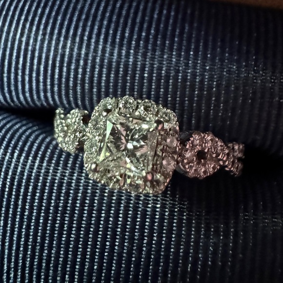 The Leo Diamond 14K White Gold 1ctw E/SI2 Princess Pave Halo Engagement Ring Sz8 - Picture 11 of 16